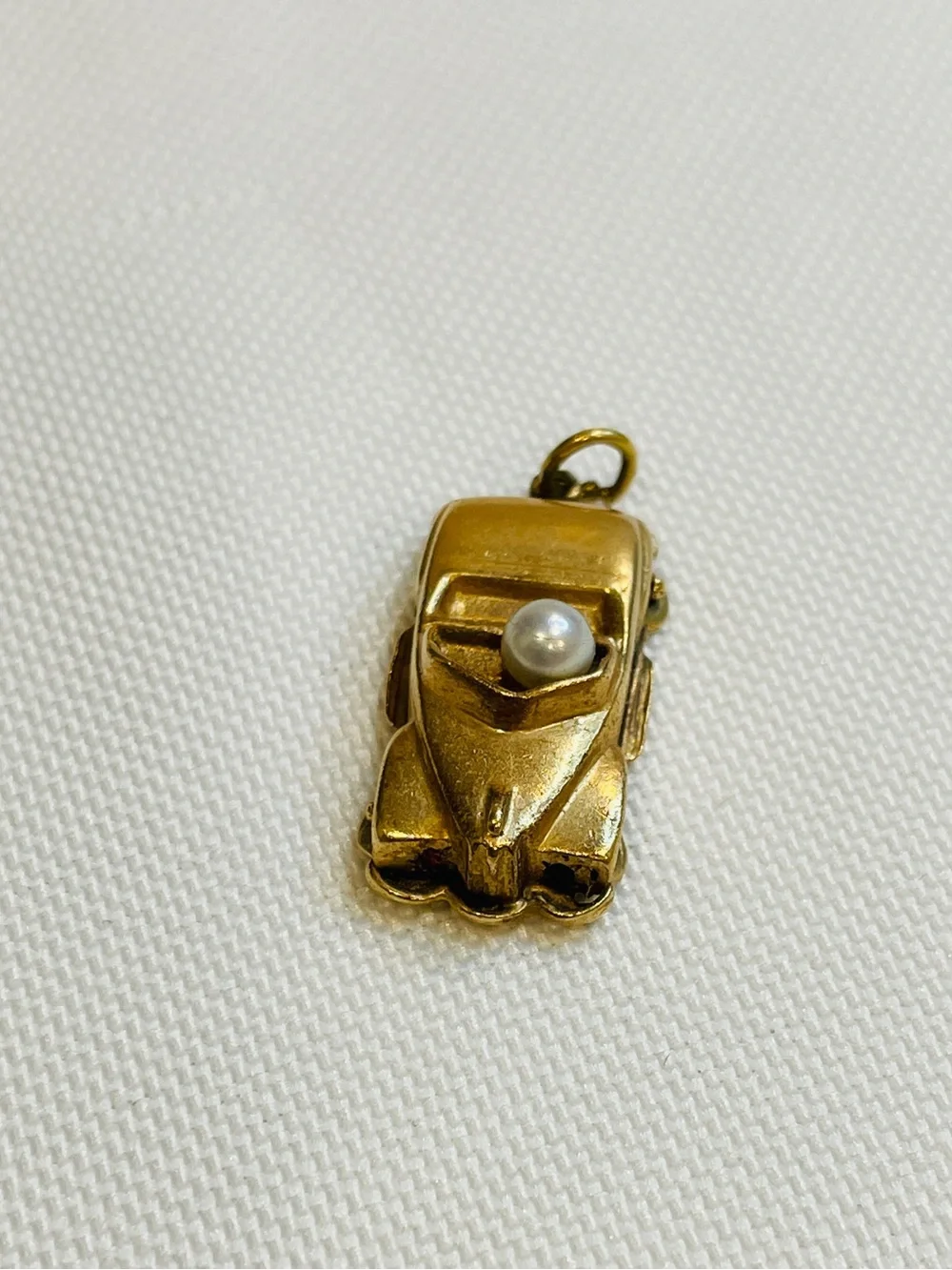 Vintage 14K Yellow Gold Convertible Car Pearl Driver Charm Pendant